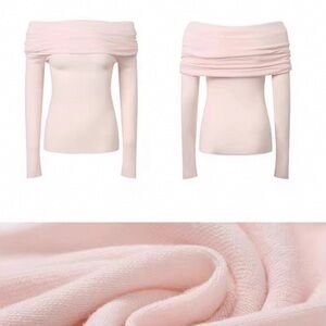 Off-Shoulder Baby Pink Light Knit Sweater, Size XS